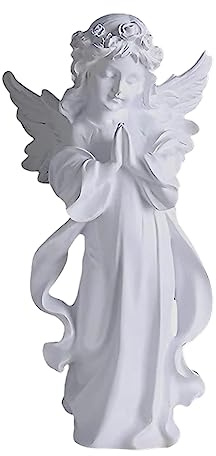 Heart Tong Figuras de ángel decorativas, estatuas de ángel, figura de resina blanca, para decoración de cementerio y casa, decoración de jardín, decoración de tumba, bodas, Navidad y más (tamaño