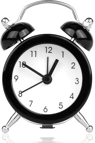 JUGCUT Small Alarm Clock Battery Operated Round Twin Bell, Bedside Clocks for Heavy Sleepers Simple Loud Vintage Alarm Clocks Vintage Classic Style for Bedside Bedroom Home Use