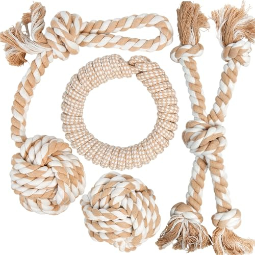 Fida Dog Rope Toys for Large Dogs, 4 Set Indestructible Dog Toys for Tug of War, 100% Natural Cotton Chew Toy for Boredom, Pulling, Teeth Cleaning