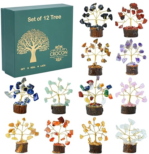 Crocon® L'originale 12 pezzi Set di cristalli Albero della vita Mini cristalli curativi Alberi Regali di compleanno per donne Casa Camera e ufficio Decorazione Regalo di buona fortuna per la mamma