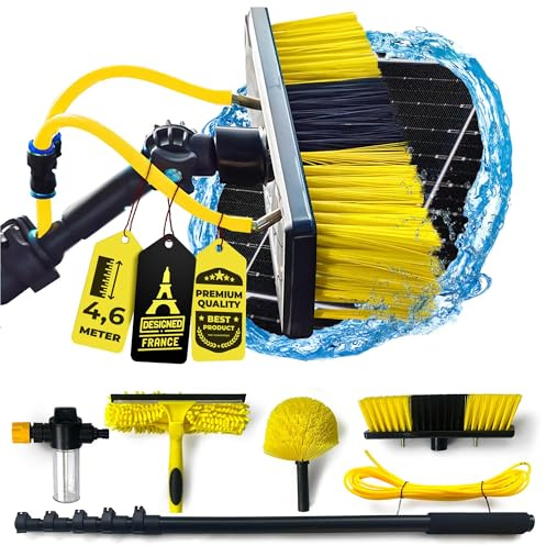 Pro Telescopic Water-Fed Cleaning Pole – 15ft (4.6m) Lightweight Aluminium Kit with 3 Brush Heads – For Solar Panels, Windows & More