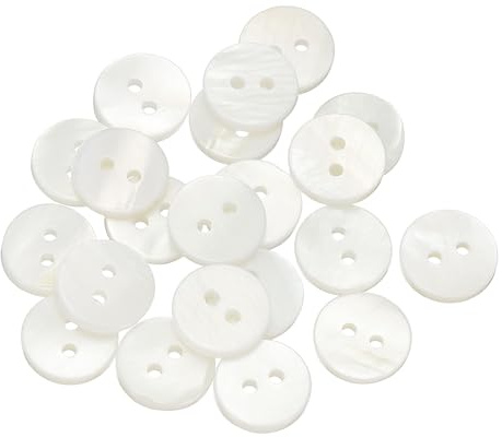 sourcing map 21Pcs Natural Shell Button, 2 Hole 11.5mm Round Mother of Pearl Buttons for Shirt Coats Suits Jacket Jeans Skirts DIY Sewing Crafts, White