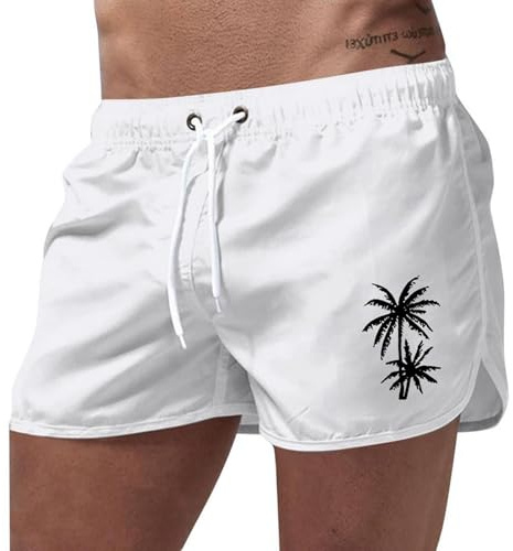 Geagodelia Short de Bain Homme Séchage Rapide Short Court de Plage | Short de plage à imprimé cocotier avec cordon de serrage, matière douce et infroissable, idéal pour les vacances