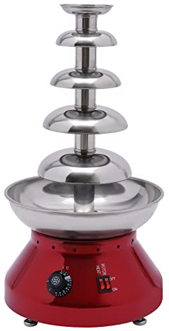 Fuente de chocolate de 5 niveles, 230 W, control de temperatura 30-110 ℃, capa de torre extraíble, con cepillo de limpieza, capacidad de 3 L, fiestas, bodas, rojo, plateado