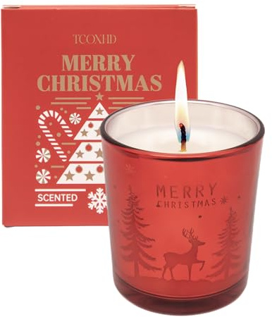 TCOXHD Glass Red Aromatherapy Candle, with a Rich Lavender Fragrance, 330 Grams of Natural Soy Candle,Weihnachtskerze, Long Burning time,Suitable as a Gift for Christmas,New Year Christmas Decoration