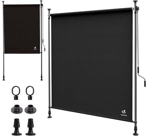 VOUNOT® Toldo Vertical Exterior 120x310cm Toldo Vertical con Manivela sin Agujeros Estores de Protección Visual y Solar Ajustable Pantalla de Privacidad Enrollable para Balcón Terraza Jardín Antracita