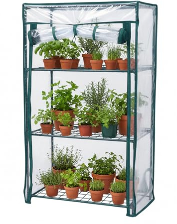 Relaxdays Växthus för balkong, 1-pack, PVC-film, stål, H x B x D: 80 x 46 x 24 cm, tomathus 3 våningar, grön/transparent