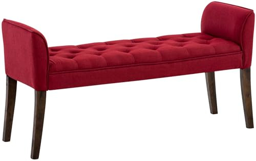 CLP Chaise Longue Cleopatra in Tessuto Chesterfield Imbottita I Panca Fondo Letto Panchina Interno Gambe in Legno 130x40 CM, H 65 CM, Colore:Rosso, Colore del Telaio:Antico Scuro