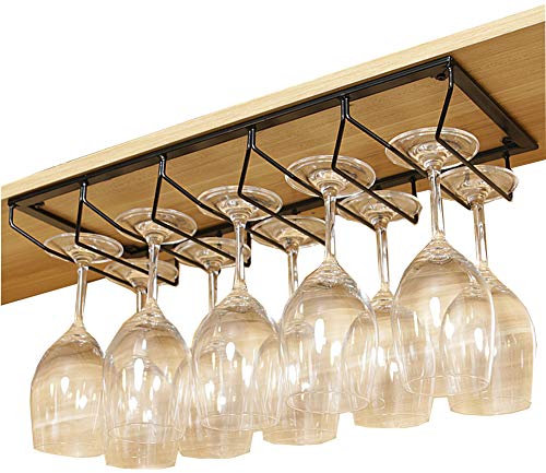 Solamlya Suspendu Porte-Verre à Vin, Fer Durable [Porte-gobelet] - Protection De l'environnement Capacité De Charge élevée Convient Aux Armoires De Cuisine De Bar-5 Rangée 50x20cm(20x8inch)