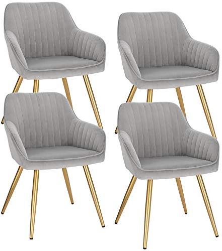 Lestarain Esszimmerstühle 4er Set, für Esszimmer Wohnzimmer Küche, Küchenstühle gepolstert mit Armlehne Metallbeinen, Sitzfläche aus Samt, Hellgrau