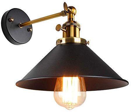 Applique Vintage Industriale, Lampada da Parete Vintage Interno, Retro Lampada da Muro in Metallo Regolabile 180 ° Lampada E27 per Soggiorno Cucina Ristorante Bar Caffè Corridoio, Nero