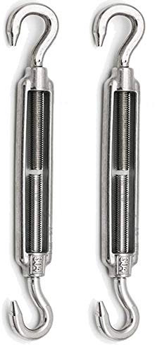 Eidoct 2 Pcs Stainless Steel 304 Turnbuckle Wire Rope Cable Tension (M12 Hook & Hook)