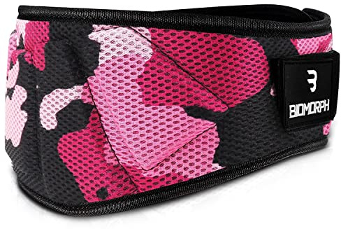 BIOMORPH Cintura per sollevamento pesi in neoprene per allenamento di forza, powerlifting, bodybuilding, crossfit per uomo e donna (rosa camo, M)