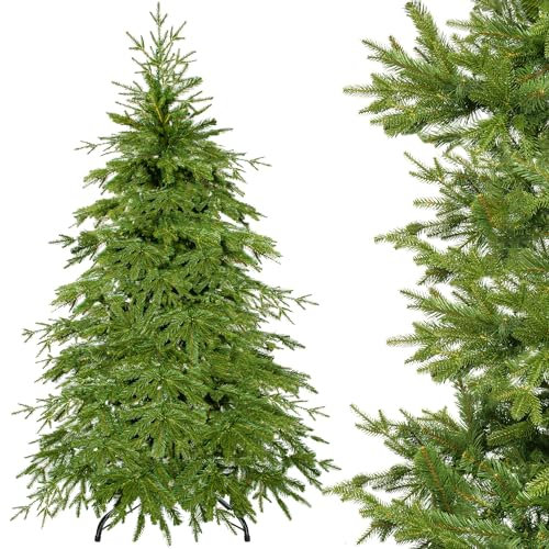 SPRINGOS Árbol de Navidad artificial de abeto natural, 150 cm, polietileno, incluye soporte