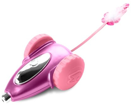 Migipaws Jouets automatiques pour Chat, Jouet Souris Intelligent pour Chat, Jouet interactif pour Chaton avec LED, Rechargeable (Rose)