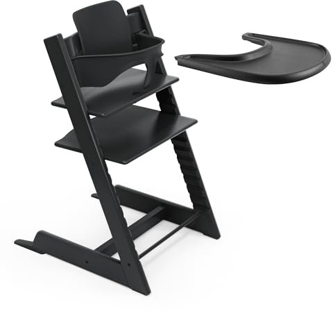 Stokke Tripp Trapp High Chair (Black) with Stokke Tray (Black) - Includes Tripp Trapp Chair & Baby Set 2 for Children 6-36 Months - Adjustable, Ergonomic & Easy to Clean