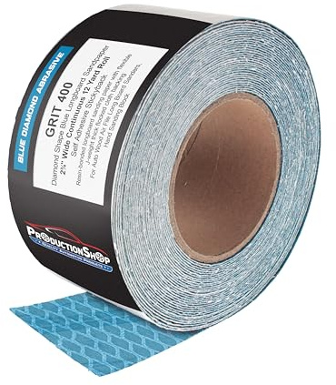 ProductionShop 400 Grit PSA Rhombus Diamond Shape Blue Longboard Sandpaper, 2-3/4 Wide Continuous 12 Yard Roll - Self Adhesive Stickyback for Auto Wood Air File Long Board Sanders, Hand Sanding Block