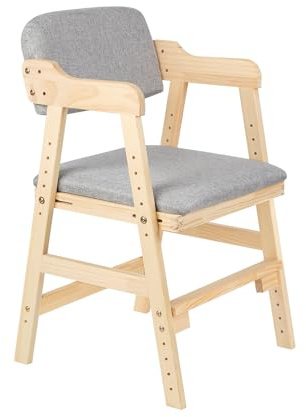 Supfine Chaise Haute en Bois, 6 Hauteurs Réglables Stable Chaise Supporte 90KG pour Bébés, Enfants et Adultes, Chaise Haute Evolutive, Assise et Repose-pieds Réglables (Gris)