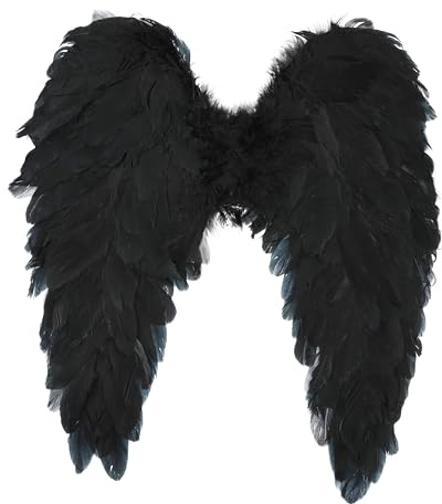KarneLux Fjäder vingängel – damkostym tillbehör för änglar, amor och kristen – perfekt för karneval, halloween eller teater – 45 x 45 cm (svart)