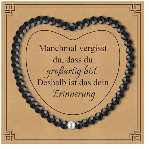 Gamtic Geschenke für Frauen Edelstein Armband Damen - 4mm Schwarzer Turmalin Armband mit S925 Perlenarmband Herzkarte Geschenke Beste Freundin Teenager Mädchen Frau Geburtstagsgeschenk