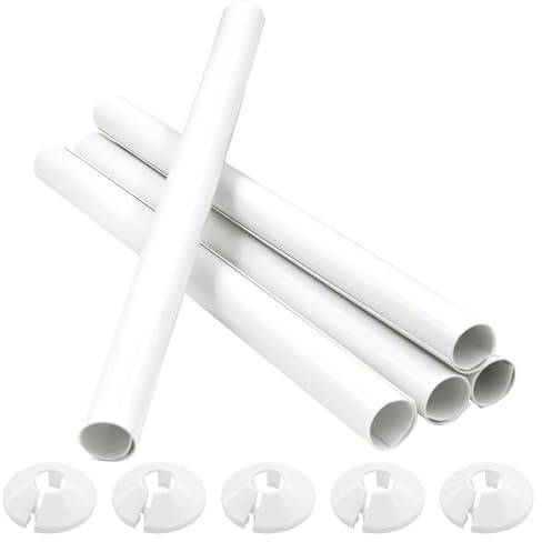 5 PCS Radiator Pipe Covers and Pipe Collars White 200mm x 15mm Pipe Snap On PVC Plastic Radiator Caps 15mm Pipe Covers Thickened Radiator Sleeves