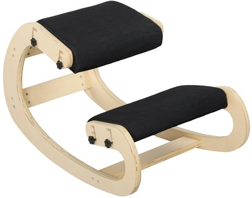 HOMCOM Kniesitz, ergonomischer Schaukelstuhl aus Holz, verstellbarer Kniestuhl für das Heimbüro, Verbesserung der Körperhaltung, Rückenschmerzen, schwarz