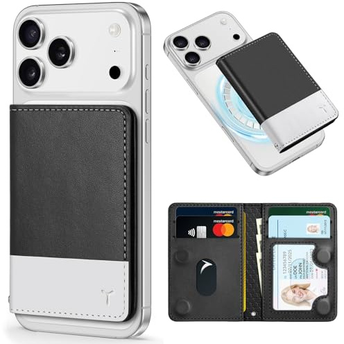 TUCCH for Magsafe Wallet, 6 Card Holders with RFID Blocking, Black & White | for iPhone 18 Pro/18 Pro Max, for iPhone 17/17e/16/15/14/13/12, Flip Card Case, Clear ID Window, Magnetic Closure, PU Leather