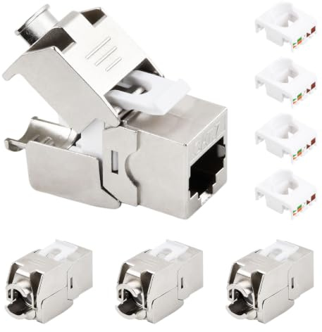 Ziyonix 4 stycken Cat7 Keystone Modul, 600 MHz 10 Gbps RJ45-honkontakt, verktygslös LSA nätverkskontakt för CAT7 CAT6 CAT6a läggkabel anslutning patchkabel nätverkskabel STP avskärmning