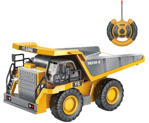 Remote Control Dump Truck - Excavator with Light and Sound - Metal Bed Dump Toy Trucks Set with Rechargeable Battery - for Age 4-12 Children Girls Boys Home Play Christmas Holidays Birthday