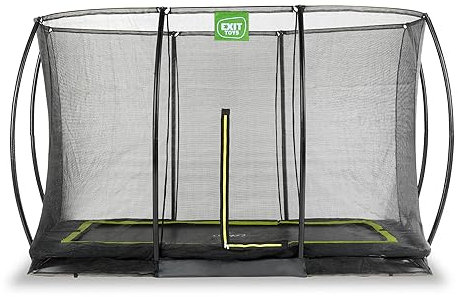 EXIT Toys Silhouette Ground Trampoline - 8x12ft - Rectangular Outdoor Inground Trampoline for Kids - Includes Safety Enclosure Net and Feet Safety System - Great Jumping Power - Safe Entry - Black