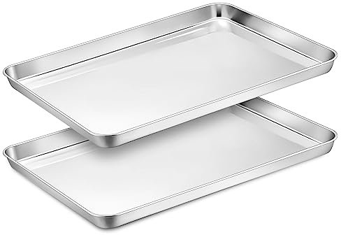 TEAMFAR Backblech 2er-Set, Rechteckigies Backform Kuchenblech aus Edelstahl zum Backen Kochen Servieren, 40,4x30,6x2,5cm, Gesund, Hochglanzpoliert, leicht zu reinigen und spülmaschinenfest