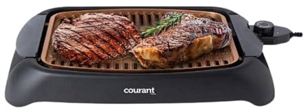 Courant smokeless indoor Electric grill, Copper Non-stick Coating Extra Large and Adjustable Temperature Control, Grill BBQ, Table Top Indoor Grill