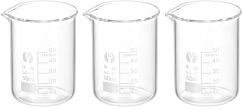 PATIKIL 3 st 50 ml lågformad glasbägare, 3,3 borosilikatglas graderad tryckt skala mätkoppar med pip för kök laboratorievätskor