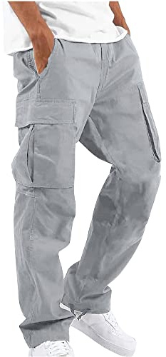 YAOHUOLE Mens Casual Cargo Pants Lounge Cargo Trousers Work Pants Solid Color with Pocket Gray M