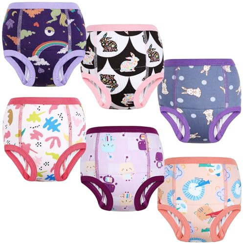 MOEMOE BABY Culotte Apprentissage Propreté Fille Absorbants | Culotte d Apprentissage Enfant en Coton | Slip Apprentissage propreté Garcon 6 Paquets | Violet Clair,5 Ans