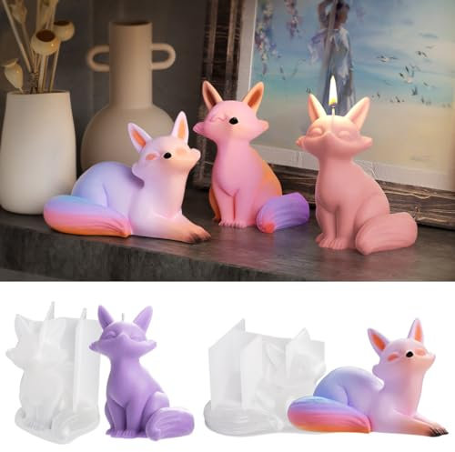 2 Stück Kerzenform Silikon Fuchs Kerzenformen zum Gießen Silikon Handgefertigte Kerzenform Silikonform Kerze Kerzengießform Kerzen Silikonform Candle Mold Kerzen Formen