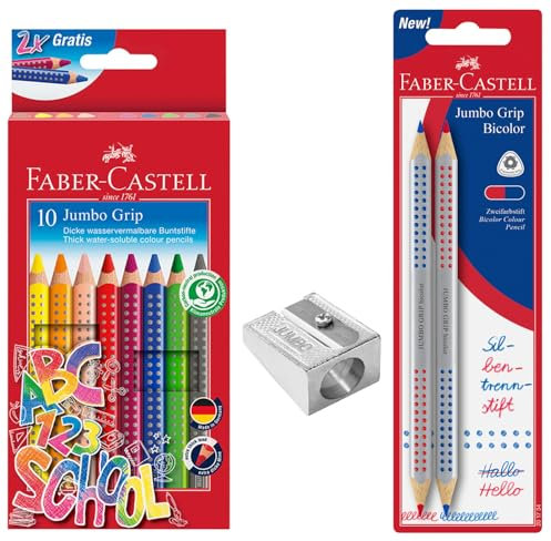 FABER-CASTELL 205226 - Buntstifte Set Schulanfang, 13-teilig, inkl. Spitzer Jumbo und Silbenstift