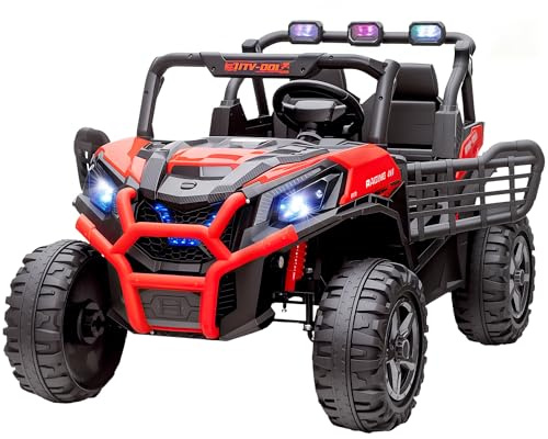 Qaba 24V 2 Seater Ride on Car, Electric Off-Road UTV Truck with Parent Remote Control, Music, Lights, Ride on Toy for Kids Ages 3-8, Red