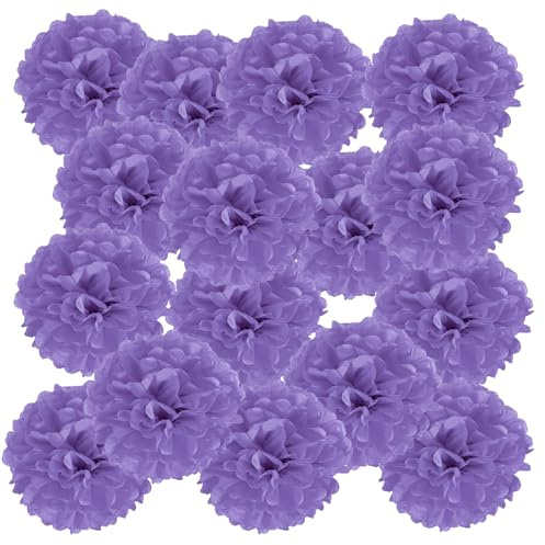 PATIKIL 20 Paquetes Flores De Pompones De Papel De 4 Pulgadas Morado | De Bolas De Flores, Para Boda Despedida De Soltera Cumpleaños Decoración De Fondo