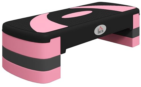 HOMCOM Stepper Fitness Aérobic Hauteur réglable 10/15/20 cm Surface antidérapante 80 x 31 x 20 cm Noir Rose Clair