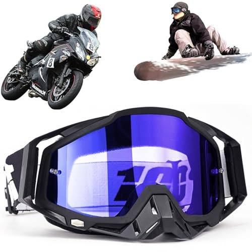 Motocross Brille, Winddichte Staubdichte Motocross-Brille, SkiBrille, Dirt Bike Crossbrille, Anti Fog UV Skibrille, Off Road Racing Fahrbrille, für Radfahren, Langlaufrennen, ATV, UTV (Schwarz/Blau)