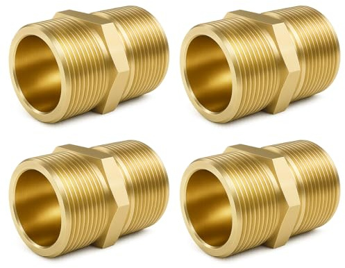 COSBERY Doppelnippel 1 Zoll, 4 Stück Messing Außengewinde (Ø 32,5mm), Doppelnippel Sechskant G1 AG/AG, Robust und Rostfrei, Messing Gewindefitting Fittings für Trinkwasser Geeignet, Wasserrohr