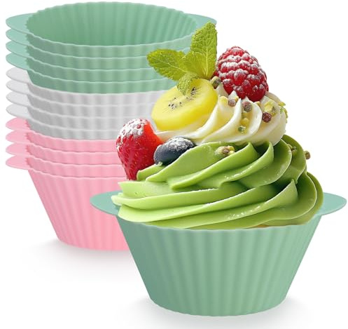 Uppsättning av 12 muffinsformar varmluftsfritös, silikonformar muffin, Air Fryer ägg, muffin silikonformar med handtagdesign, silikonform muffins baktillbehör, silikon muffinsformar luftfryer, rosa +