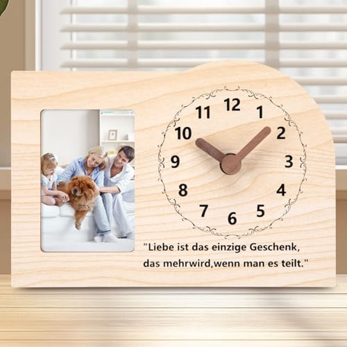 ACCSHINE Holz Wanduhr Ohne Tickgeräusche Tischuhr Mit Foto Modern für Wohnzimmer Küche Schlafzimmer Büro, 20cm