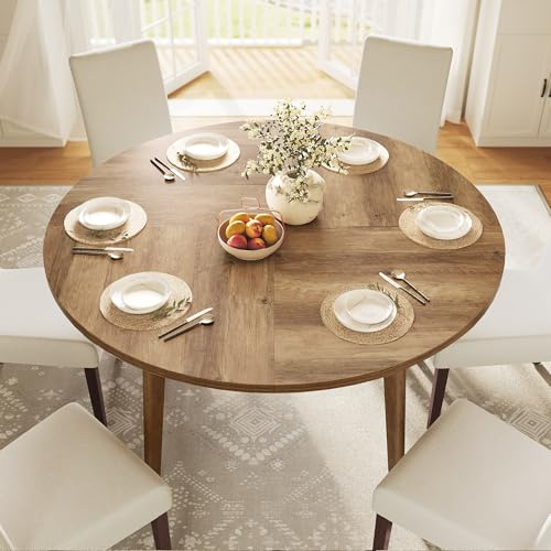 VASAGLE MAEZO Collection - Round Dining Table for 4-6 People, 47.2 Inches Circle Kitchen Table with Tapered Legs, Curved Transitions, for Dining Room, Kitchen, Honey Brown UKDT091KB02S