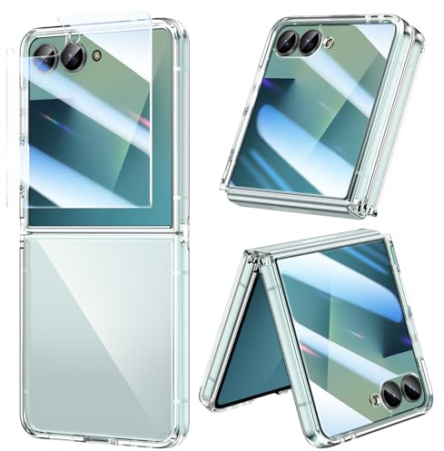 Doeshine Funda para Galaxy Samsung Z Flip 7, Protector de Pantalla Exterior, Parte Trasera de PC Duro Ultra-Fino y Bordes de TPU Suave, Transparente Elegante Protectora Anti-Rayaduras (Clear)