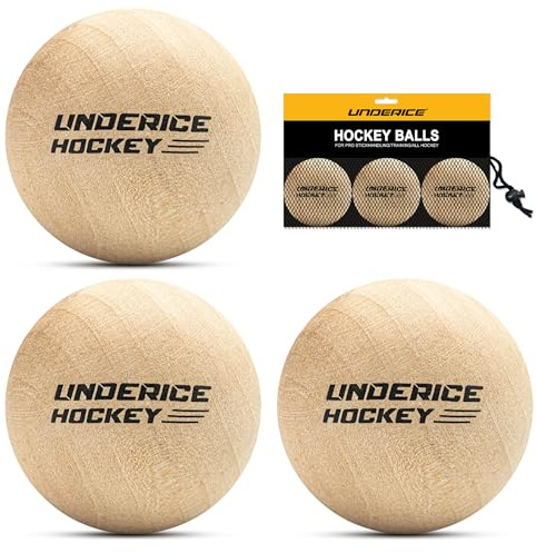 UICE Wooden Hockey Balls - 3-Pack Street Hockey Balls 2-Inch Diameter Training Balls for Hockey Practice & Outdoor/Indoor Games
