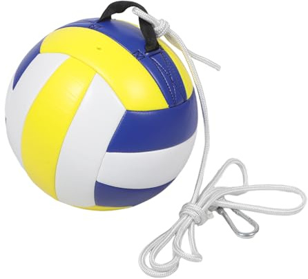 MAGICLULU Ballon D'entraînement de Volley-Ball en Salle avec Corde Réglable – Ballon Souple Standard Compétition – Accessoire de Volley-Ball Intérieur et Extérieur Bleu Blanc Jaune