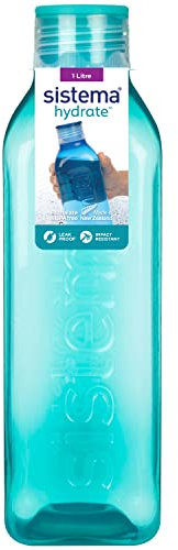Sistema botella de agua cuadrada de 1 l | Botella de agua sin BPA | Tapa hermética | Lados que facilitan el agarre | Colores variados