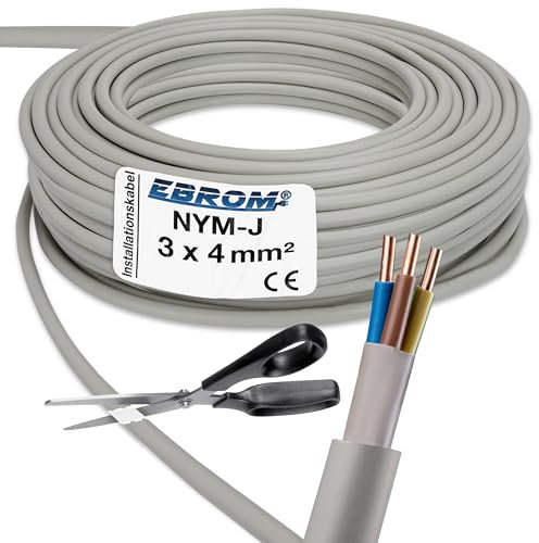 EBROM NYM-J 3 x 4 mm² – Cavo di installazione – Cavo di installazione – Cavo per ambienti umidi – grigio – Selezione in incrementi di 1 metro – Metro preciso al metro – Selezione – NYM-J 3 x 4 mm2,